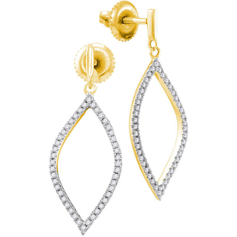 10kt Yellow Gold Womens Round Diamond Oblong Oval Dangle Earrings 1/5 Cttw 109223 - shirin-diamonds