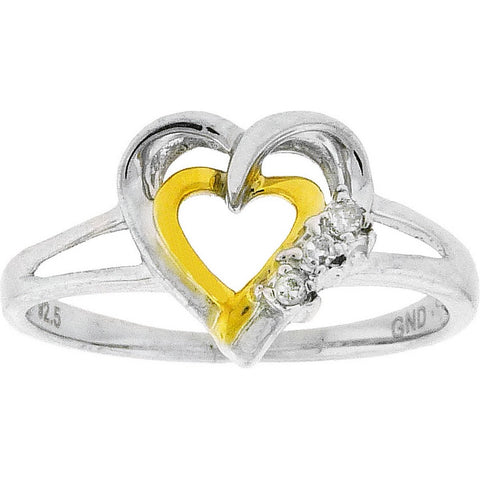 Two-tone Sterling Silver Womens Round Diamond Double Heart Ring .03 Cttw Size 8 109277 - shirin-diamonds