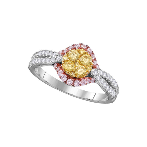 14kt White Gold Womens Round Yellow Diamond Cluster Bridal Wedding Engagement Ring 3/4 Cttw 109401 - shirin-diamonds