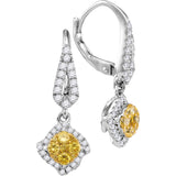 14kt White Gold Womens Round Yellow Diamond Diagonal Square Cluster Dangle Earrings 3/4 Cttw 109423 - shirin-diamonds