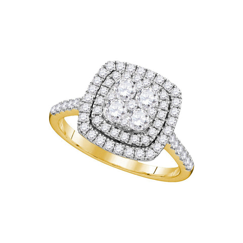 14kt Yellow Gold Womens Round Diamond Square Double Halo Cluster Ring 1.00 Cttw 109439 - shirin-diamonds