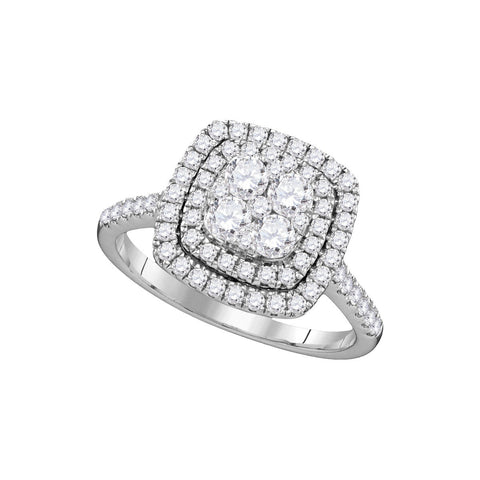 14kt White Gold Womens Round Diamond Square Double Halo Cluster Ring 1.00 Cttw 109440 - shirin-diamonds
