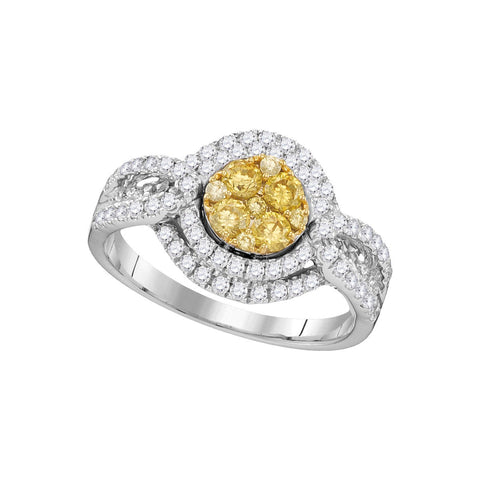 14kt White Gold Womens Round Yellow Diamond Cluster Bridal Wedding Engagement Ring 1-1/10 Cttw 109457 - shirin-diamonds