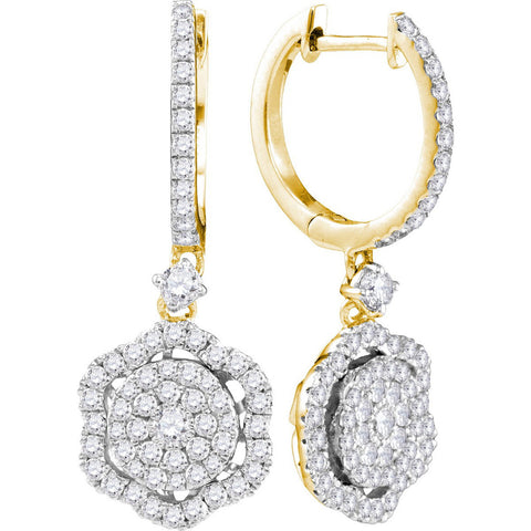 14kt Yellow Gold Womens Round Diamond Hexagon Frame Cluster Dangle Earrings 1.00 Cttw 109488 - shirin-diamonds