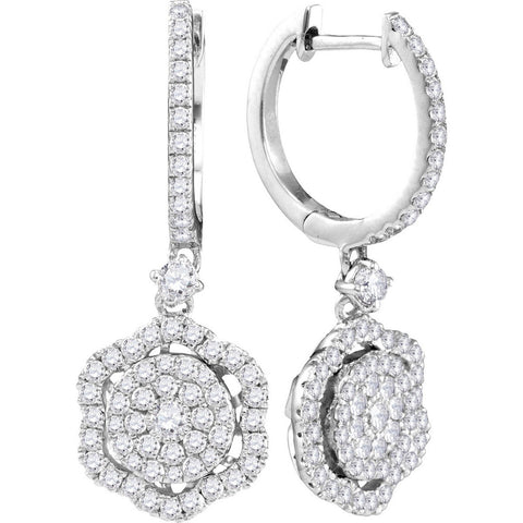 14kt White Gold Womens Round Diamond Hexagon Frame Cluster Dangle Earrings 1.00 Cttw 109489 - shirin-diamonds