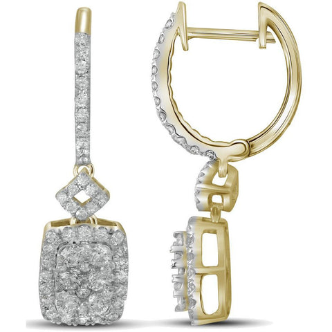 14kt Yellow Gold Womens Round Diamond Rectangle Dangle Hoop Earrings 3/4 Cttw 109492 - shirin-diamonds