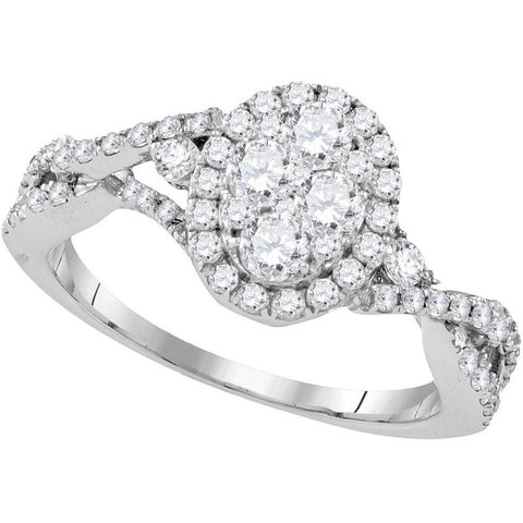 10kt White Gold Womens Round Diamond Oval Cluster Halo Twist Bridal Wedding Engagement Ring 1-1/8 Cttw 109518 - shirin-diamonds