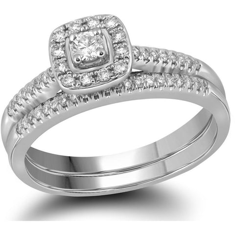 10kt White Gold Womens Princess Diamond Square Halo Bridal Wedding Engagement Ring Band Set 1/3 Cttw 109547 - shirin-diamonds
