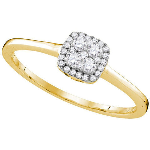 10kt Yellow Gold Womens Round Diamond Halo Cluster Bridal Wedding Engagement Ring 1/5 Cttw 109590 - shirin-diamonds