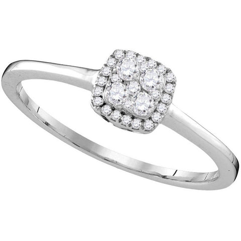 10kt White Gold Womens Round Diamond Halo Cluster Bridal Wedding Engagement Ring 1/5 Cttw 109591 - shirin-diamonds