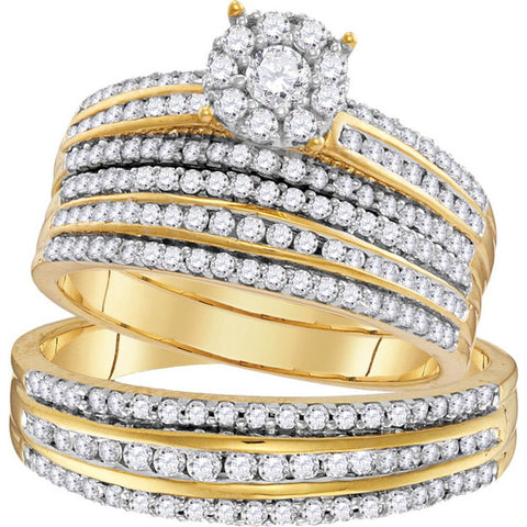 14kt Yellow Gold His & Hers Round Diamond Solitaire Matching Bridal Wedding Ring Band Set 1-1/4 Cttw 109751 - shirin-diamonds