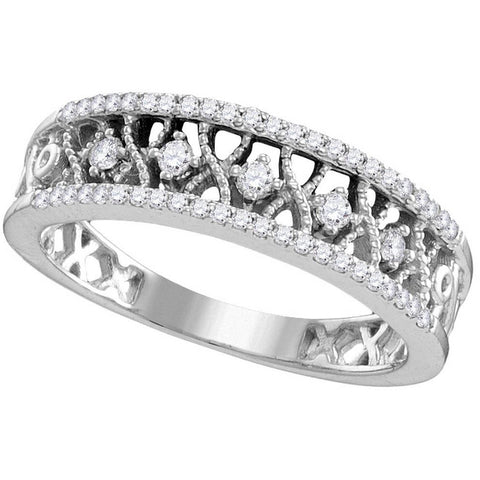 10kt White Gold Womens Round Diamond Filigree Symmetrical Band Ring 1/4 Cttw 109823 - shirin-diamonds
