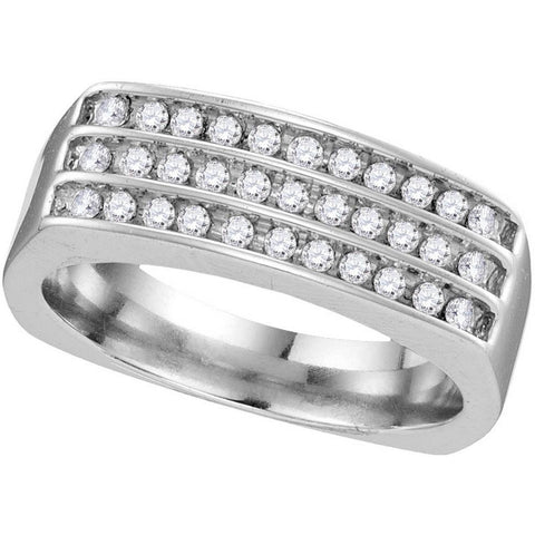 10kt White Gold Mens Round Diamond Triple Row Wedding Anniversary Band Ring 1/2 Cttw 109836 - shirin-diamonds
