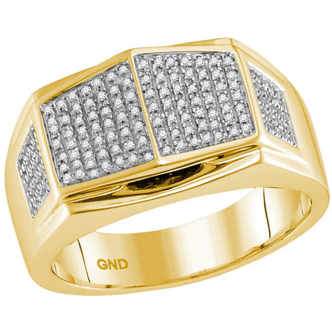 10kt Yellow Gold Mens Round Diamond Summetrical Arched Square Cluster Ring 1/3 Cttw 109862 - shirin-diamonds