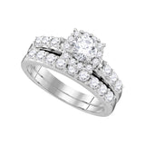 14k White Gold Womens Round Diamond Halo Bridal Wedding Engagement Ring Band Set 1-1/2 Cttw 109873 - shirin-diamonds