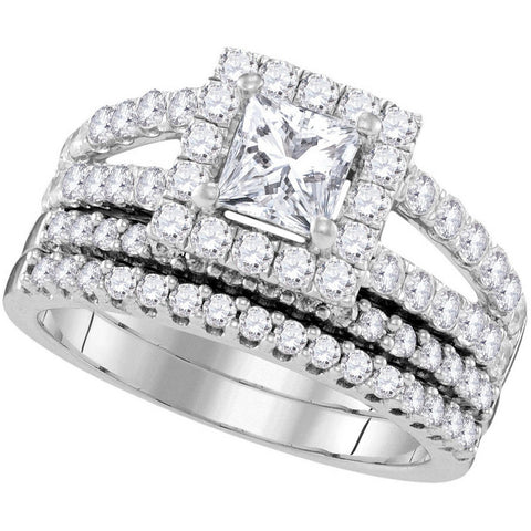14kt White Gold Womens Princess Diamond Split-shank Bridal Wedding Engagement Ring Band Set 3/4 Cttw 109922 - shirin-diamonds