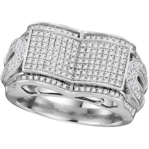 10kt White Gold Mens Round Diamond Symmetrical Concave Rectangle Cluster Ring 3/4 Cttw 109946 - shirin-diamonds