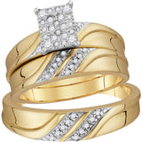 10k Yellow Gold Diamond Cluster Matching Trio His & Hers Wedding Ring Band Set 1/3 Cttw 109957 - shirin-diamonds