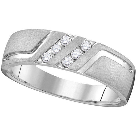 14k White Gold Mens Round Diamond Wedding Anniversary Band Ring 1/6 Cttw 109968 - shirin-diamonds