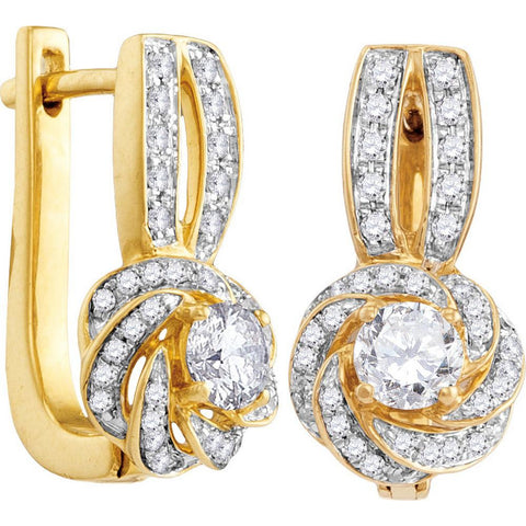 10kt Yellow Gold Womens Round Diamond Swirled Cluster Hoop Earrings 3/4 Cttw 109982 - shirin-diamonds