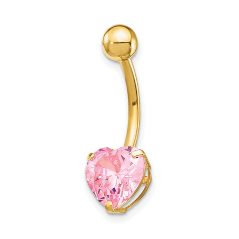 Core Gold 10k W/8Mm Pink Cz Heart Belly Dangle
