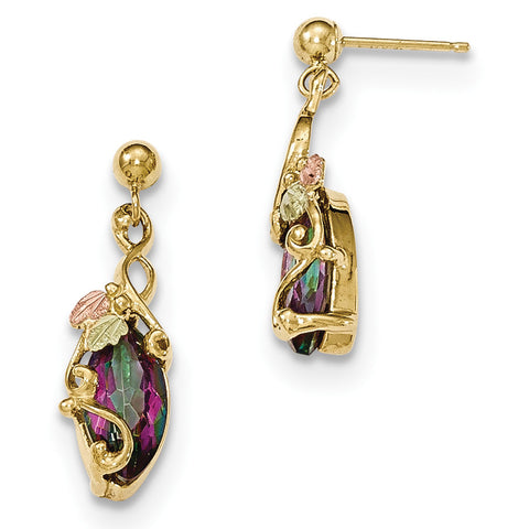 10k Tri-color Black Hills Gold Mystic Topaz Post Dangle Earrings 10BH662 - shirin-diamonds