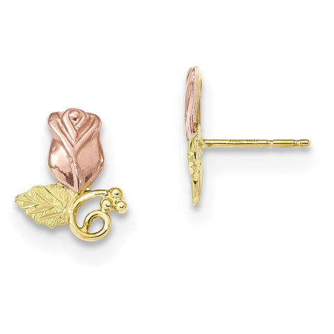 10k Tri-Color Black Hills Gold Rose Post Earrings 10BH683 - shirin-diamonds
