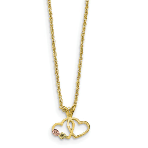 10k Tri-Color Black Hills Gold Double Heart Necklace 10BH688 - shirin-diamonds