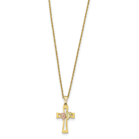 10k Tri-Color Black Hills Gold Crucifix Necklace 10BH690 - shirin-diamonds