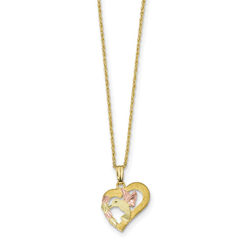 10k Tri-Color Black Hills Gold Hummingbird in Heart Necklace 10BH692 - shirin-diamonds