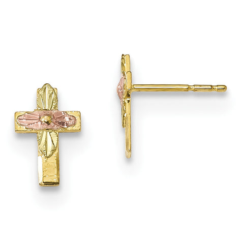10k Tri-Color Black Hills Gold Cross Earrings 10BH697 - shirin-diamonds