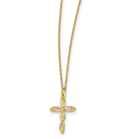 10k Tri-Color Black Hills Gold Cross Necklace 10BH704 - shirin-diamonds