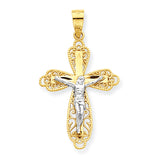 10k & Rhodium Filigree Crucifix Pendant 10C1054 - shirin-diamonds