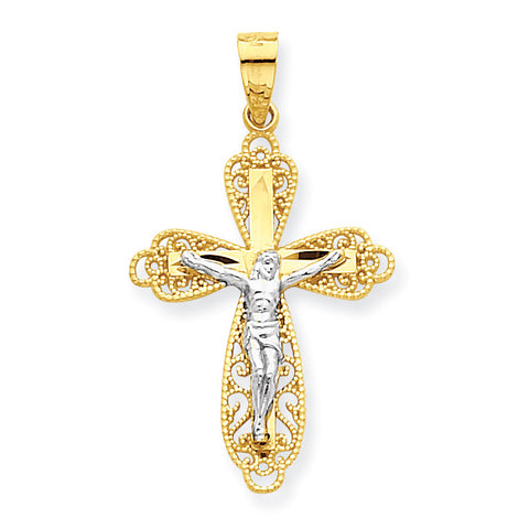 10k & Rhodium Filigree Crucifix Pendant 10C1054 - shirin-diamonds