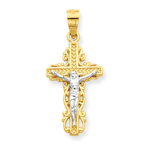 10k & Rhodium Crucifix Pendant 10C1055 - shirin-diamonds