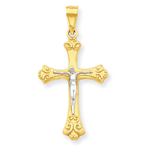 10k & Rhodium Fleur de Lis Crucifix Pendant 10C1067 - shirin-diamonds