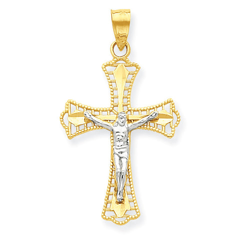 10k & Rhodium Diamond-Cut Crucifix Pendant 10C1078 - shirin-diamonds