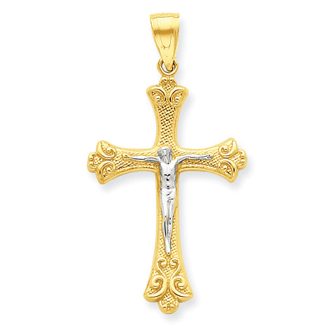 10k & Rhodium Fleur de Lis Crucifix Pendant 10C1084 - shirin-diamonds