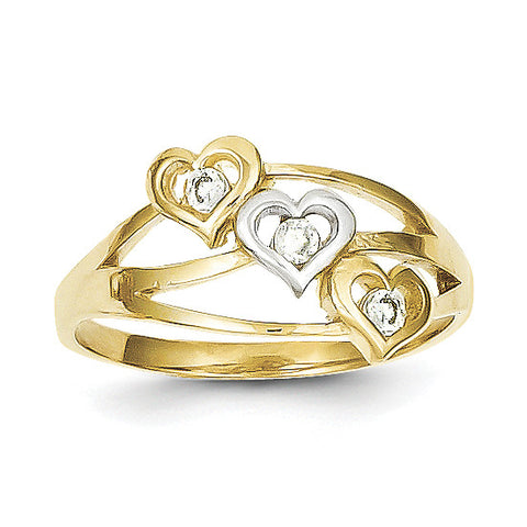 10k & Rhodium Triple Heart CZ Ring 10C1198 - shirin-diamonds