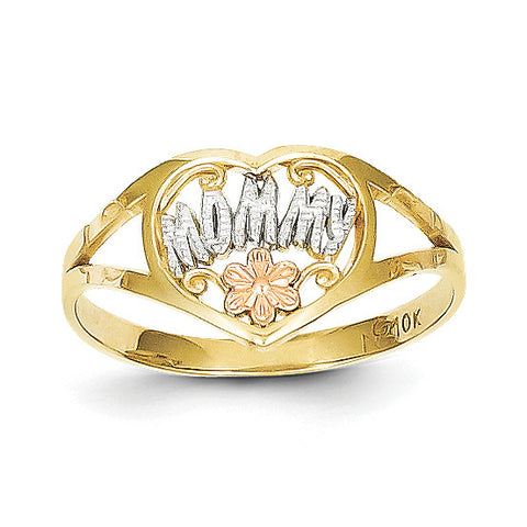 10k Two-tone & Rhodium Mommy Heart Ring 10C1225 - shirin-diamonds