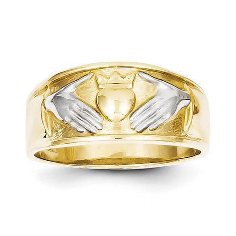 10k & Rhodium Men's Claddagh Ring 10C1269 - shirin-diamonds