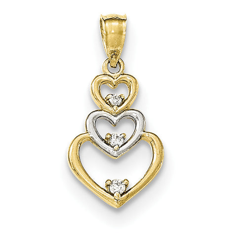 10K & Rhodium-plated CZ 3-Heart Pendant - shirin-diamonds