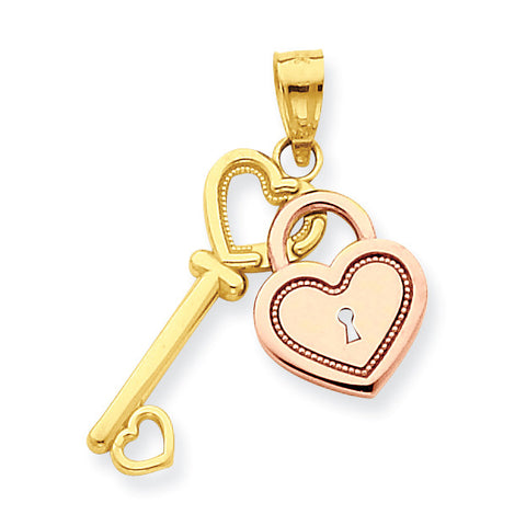 10k Two-tone Heart & Key Charm 10C903 - shirin-diamonds