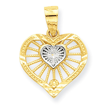 10k & Rhodium Heart w/Cross Charm 10C935 - shirin-diamonds