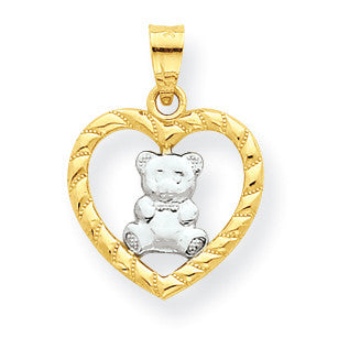 10k & Rhodium Teddy Bear Heart Charm 10C939 - shirin-diamonds