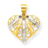 10k & Rhodium Diamond-Cut Filigree Heart Pendant 10C944 - shirin-diamonds