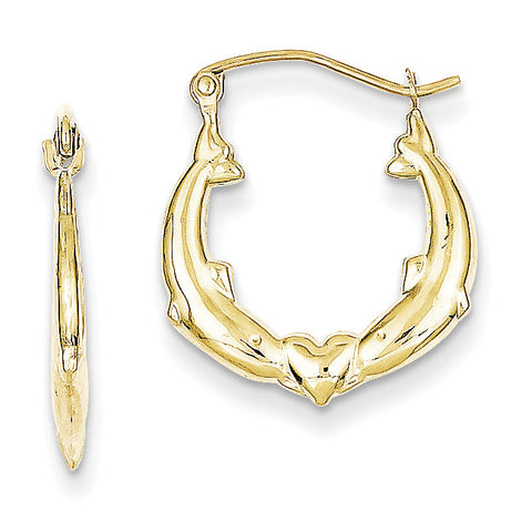 10K Dolphin Heart Hollow Hoop Earrings 10ER258 - shirin-diamonds