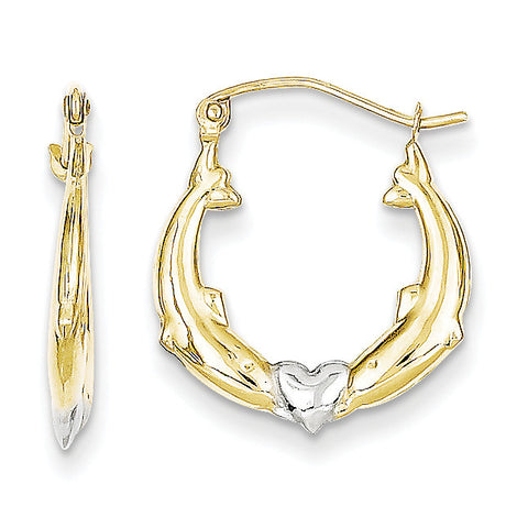 10K & Rhodium Dolphin Heart Hollow Hoop Earrings 10ER272 - shirin-diamonds