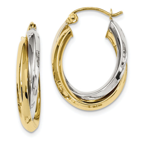 10k Two-tone Polished Double Oval Hoop Earrings 10ER285 - shirin-diamonds