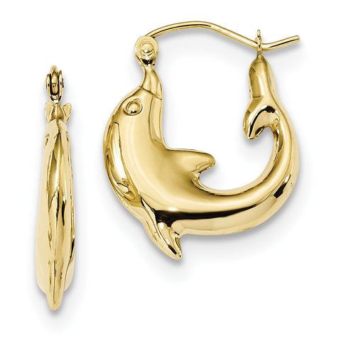 10k Polished Dolphin Hoop Earrings 10ER296 - shirin-diamonds